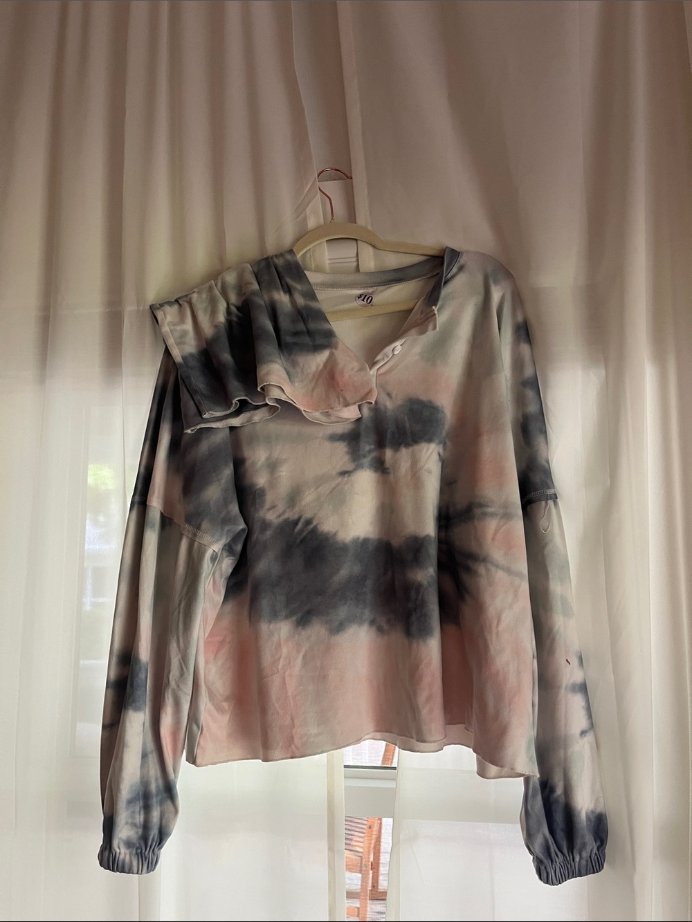 Tie-Dye Long Sleeve Women's Top+Shorts set in Pink and Gray